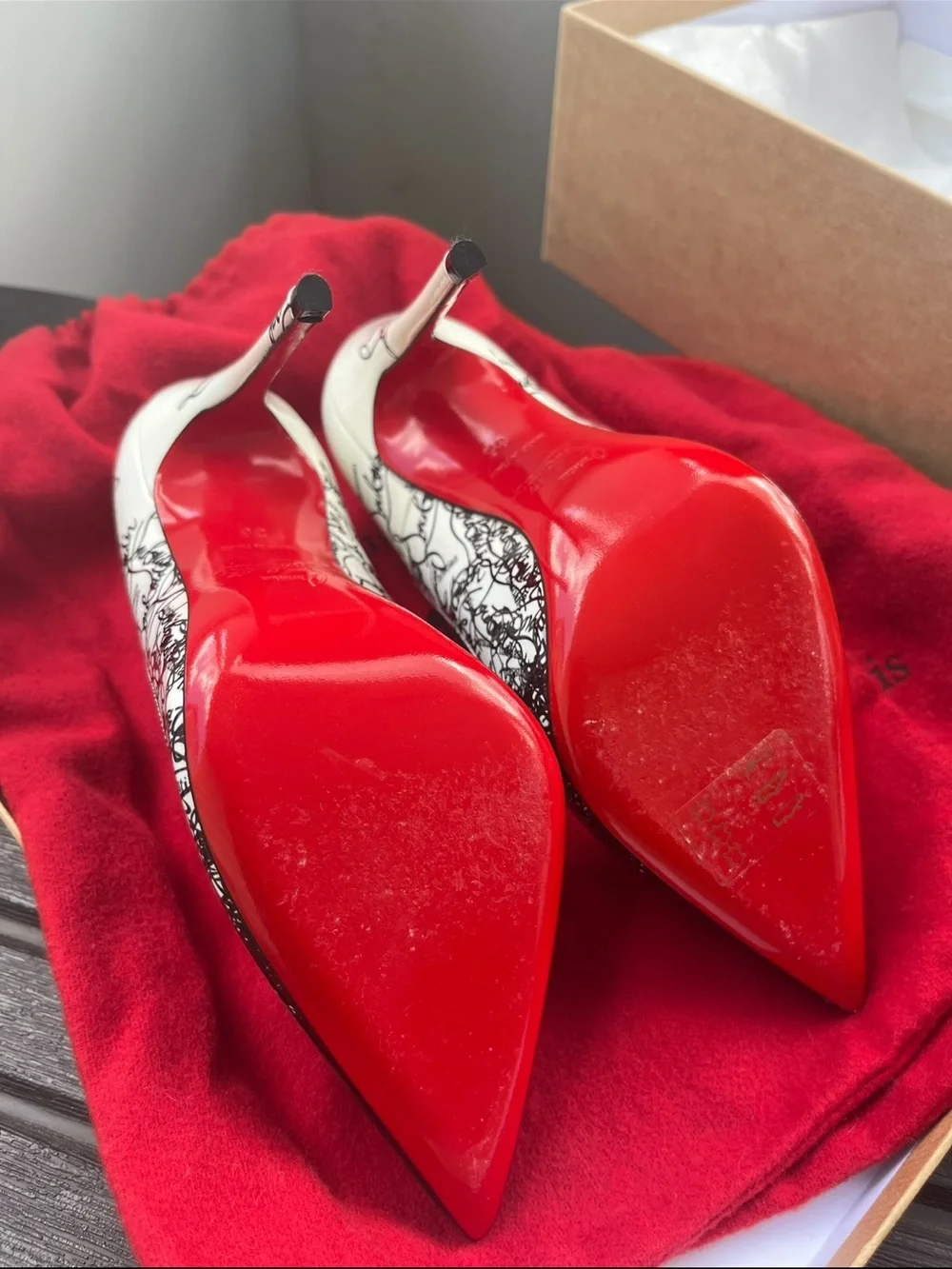 Christian Louboutin So Kate 120mm Black & White Script Pointed Patent Stilettos